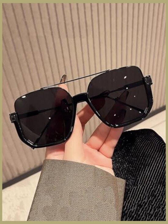 Retro Oversized Square Aviator Sunglasses Metal Frame UV Protection main image 4
